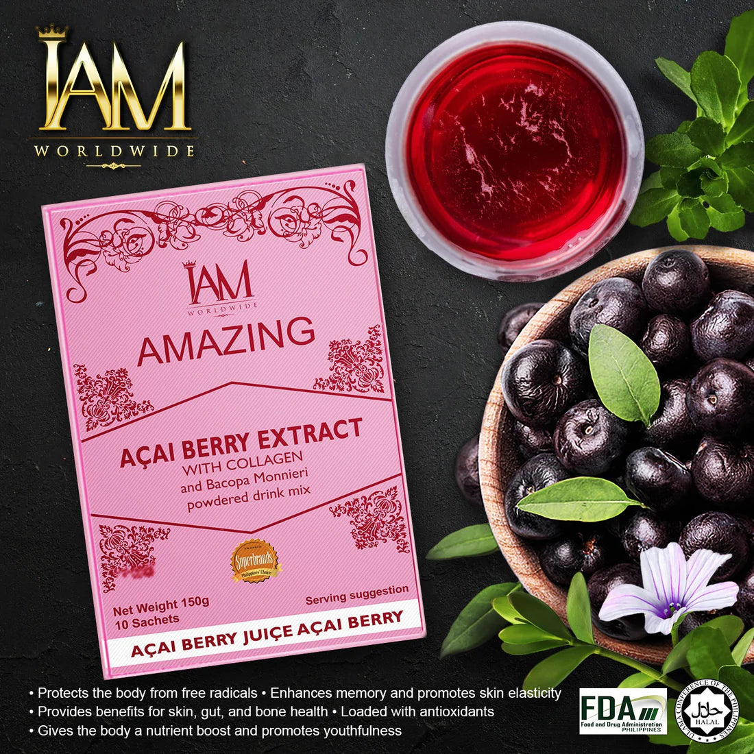 Amazing Acai Berry with Collagen and Bacopa | 10 Sachets | Free Shipping | COD